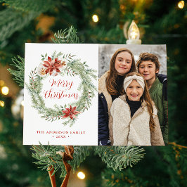 Elegant Poinsettias en Greenery 2 Foto Feestdagenkaart