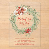 Elegant Poinsettias en Greenery Holiday Party Acryl Uitnodigingen (Voorkant)