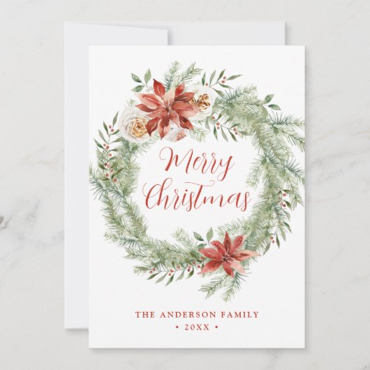 Elegant Poinsettias en Greenery Non-Photo Feestdagenkaart (Voorkant)