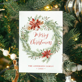 Elegant Poinsettias en Greenery Non-Photo Feestdagenkaart