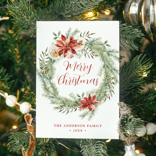 Elegant Poinsettias en Greenery Non-Photo Feestdagenkaart