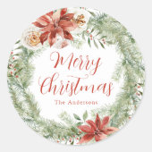 Elegant Poinsettias en Griekenland Ronde Sticker (Voorkant)