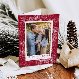Elegant Poinsettias en Pinecones 2 Foto Feestdagen Kaart