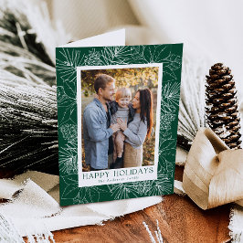 Elegant Poinsettias en Pinecones 2 Foto Feestdagen Kaart