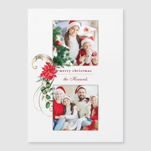 Elegant Poinsettias & Gold Scroll 2-foto (Voorkant)
