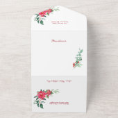 Elegant Poinsettias & Gold Scroll 2-foto All In One Uitnodiging (Buitenkant)