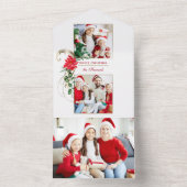 Elegant Poinsettias & Gold Scroll 2-foto All In One Uitnodiging (Binnen)