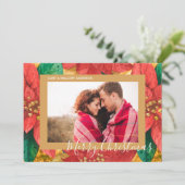 Elegant Poinsettias kerstfoto Feestdagenkaart (Staand voorkant)