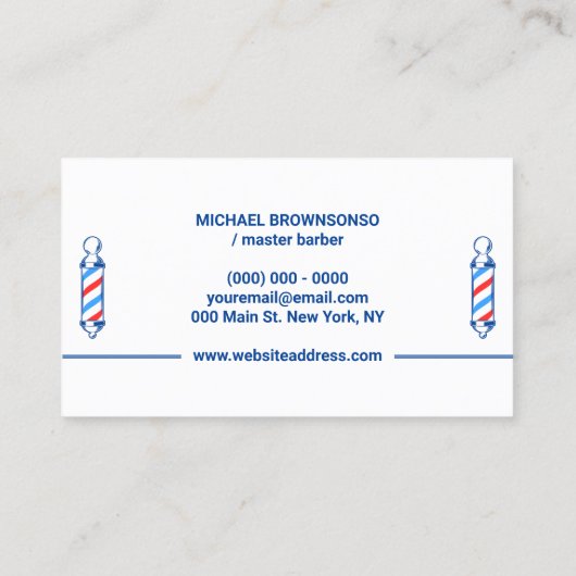 Elegant Pole Logo voor Barber Shop Visitekaartje (Achterkant)