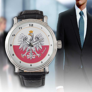 Elegant polen horloge, poolse vlag, adelaar mode horloge
