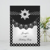 Elegant Polka Dot Black White Lace Flower Kaart (Staand voorkant)