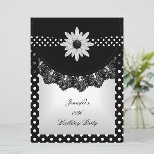 Elegant Polka Dot Black White Lace Flower Kaart (Staand voorkant)