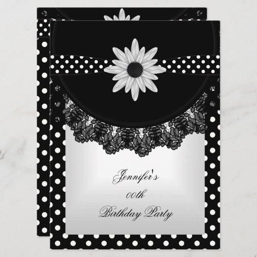 Elegant Polka Dot Black White Lace Flower Kaart (Voorkant / Achterkant)