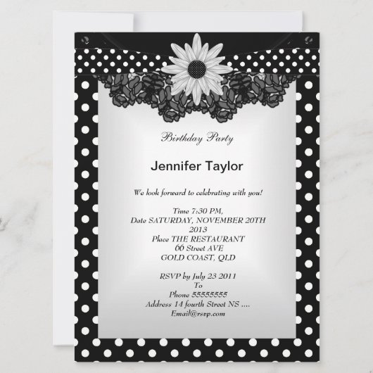 Elegant Polka Dot Black White Lace Flower Kaart (Achterkant)