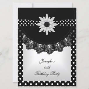 Elegant Polka Dot Black White Lace Flower Kaart