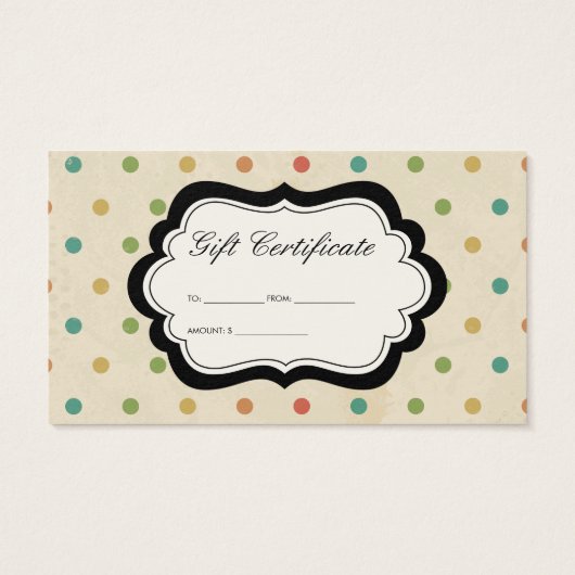 Elegant  Polka Dot Gift Certificate II Visitekaartje (Achterkant)