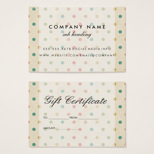 Elegant Polka Dot Gift Certificate Visitekaartje (Voorkant /achterkant)