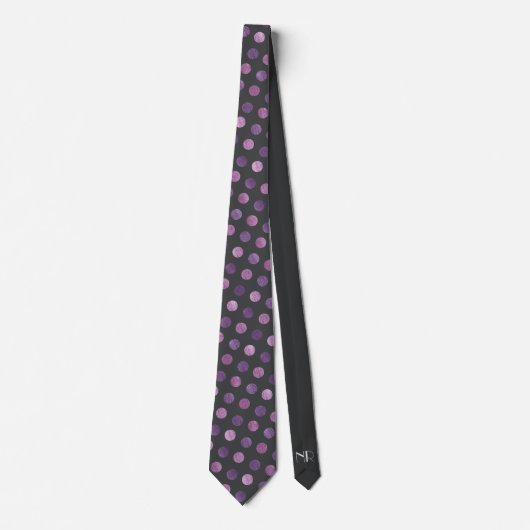 Elegant Polka Dot Lavender & Charcoal Gray Custom Stropdas (Voorkant)