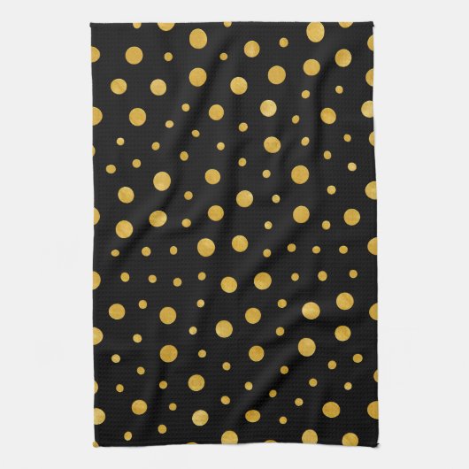Elegant polka dots - Black Gold Theedoek (Verticaal)
