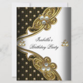 Elegant Polka Dots White Black Gold Party Kaart (Voorkant)