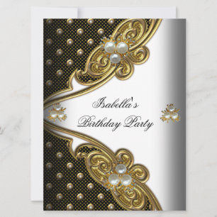 Elegant Polka Dots White Black Gold Party Kaart