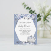 Elegant pompoen Baby shower Dusty Blue Aankondigingskaart (Staand voorkant)
