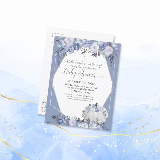 Elegant pompoen Baby shower Dusty Blue Aankondigingskaart