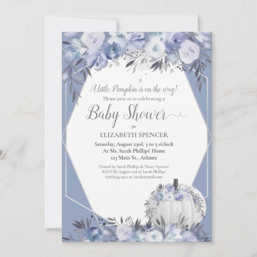 Elegant pompoen Baby shower Dusty Blue Kaart (Voorkant)