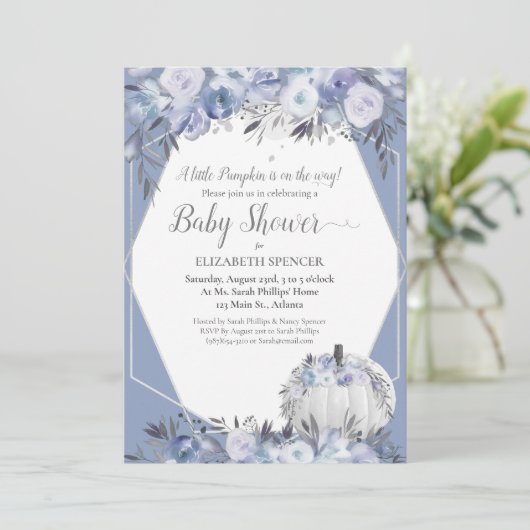 Elegant pompoen Baby shower Dusty Blue Kaart (Staand voorkant)