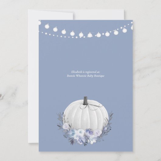 Elegant pompoen Baby shower Dusty Blue Kaart (Achterkant)