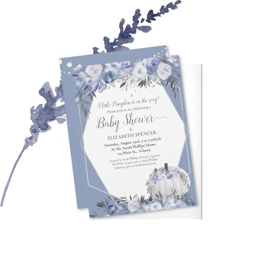 Elegant pompoen Baby shower Dusty Blue Kaart