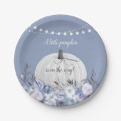 Elegant pompoen Baby shower Dusty Blue Papieren Bordje (Voorkant)