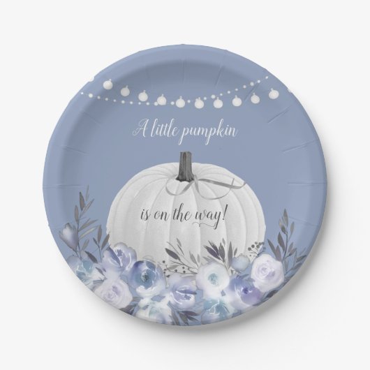 Elegant pompoen Baby shower Dusty Blue Papieren Bordje (Voorkant)