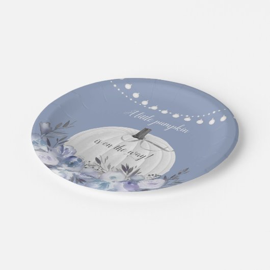 Elegant pompoen Baby shower Dusty Blue Papieren Bordje (Gekanteld)