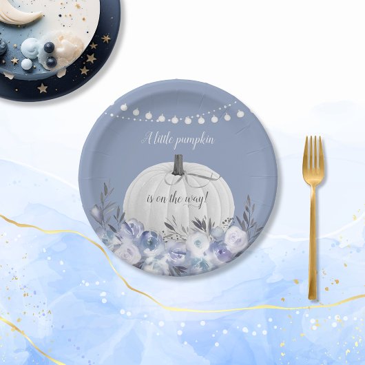 Elegant pompoen Baby shower Dusty Blue Papieren Bordje