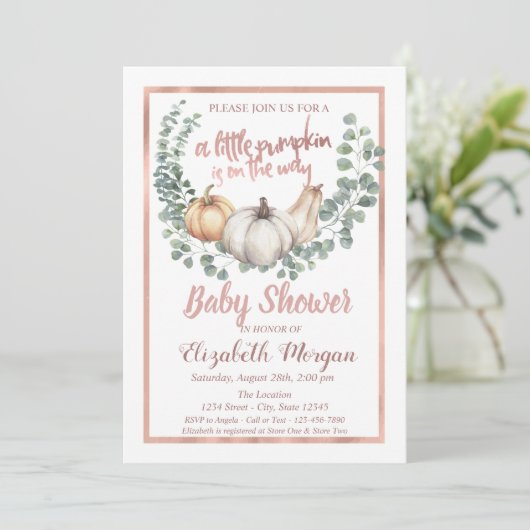 Elegant pompoen, bladeren, Lijst Roos Gold Baby sh Kaart (Staand voorkant)