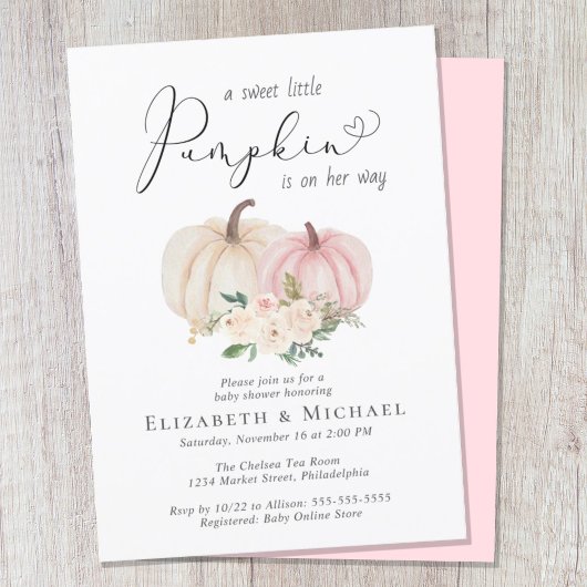 Elegant pompoen bloemenmeisje Baby shower Kaart