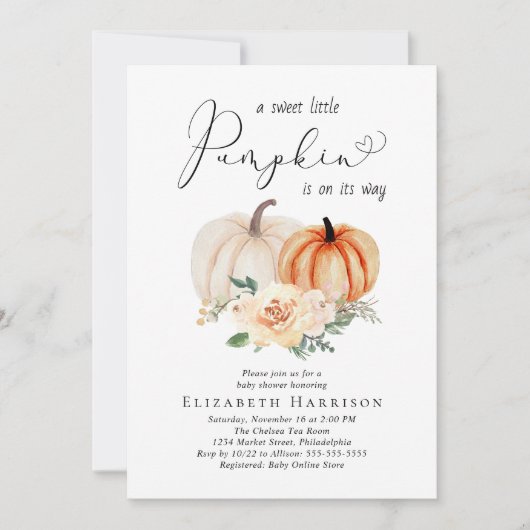 Elegant pompoen bloemenWaterverf Baby shower Kaart (Voorkant)