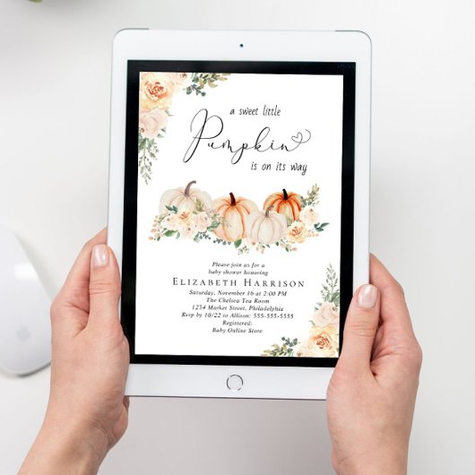 Elegant pompoen bloemenWaterverf Baby shower Kaart