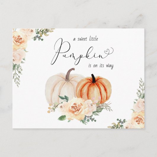 Elegant pompoen bloemenWaterverf Baby shower Uitnodiging Briefkaart (Voorkant)