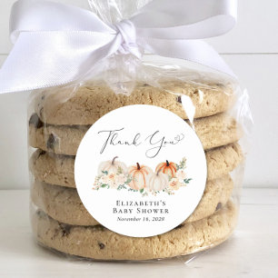 Elegant pompoen bloemig Baby shower dank u Ronde Sticker