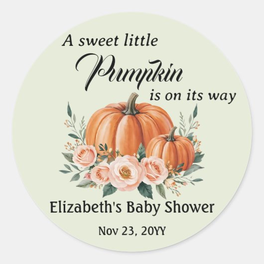Elegant pompoen bloemig Baby shower dank u Ronde Sticker (Voorkant)