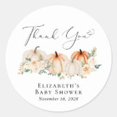 Elegant pompoen bloemig Baby shower dank u Ronde Sticker (Voorkant)
