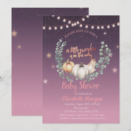 Elegant pompoen, Floral, String Lights Baby shower Kaart (Voorkant / Achterkant)