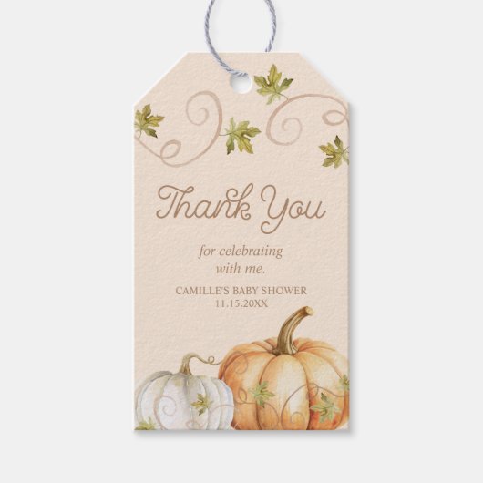 Elegant pompoen Herfst Baby shower dank u Label Cadeaulabel (Voorkant)