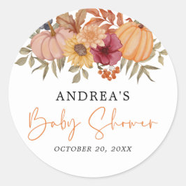 Elegant pompoen herfst bloemenpompoen Baby shower Ronde Sticker