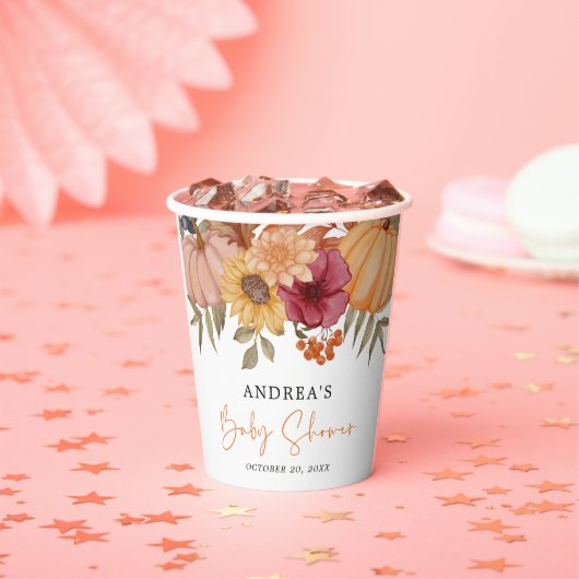 Elegant pompoen herfst Herfst bloem Baby shower Papieren Bekers (Insitu)