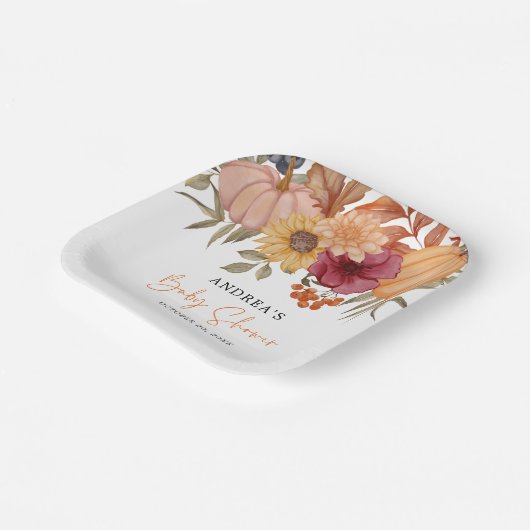 Elegant pompoen herfst Herfst bloem Baby shower Papieren Bordje (Gebogen)