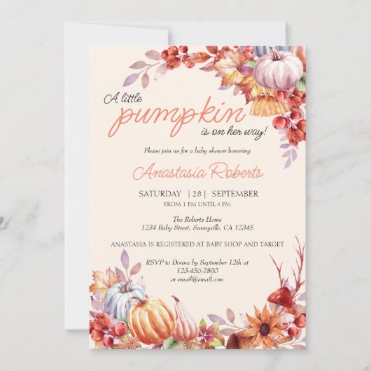 Elegant pompoen Herfst herfst bloemenBaby shower Kaart (Voorkant)
