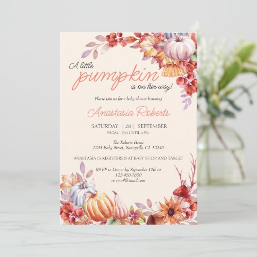 Elegant pompoen Herfst herfst bloemenBaby shower Kaart (Staand voorkant)